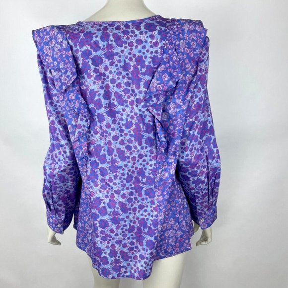 Vineyard Vines Floral‎ Ruffle Button-Up Blouse Top Women 16 Long Sleeve NWOT - Picture 3 of 11